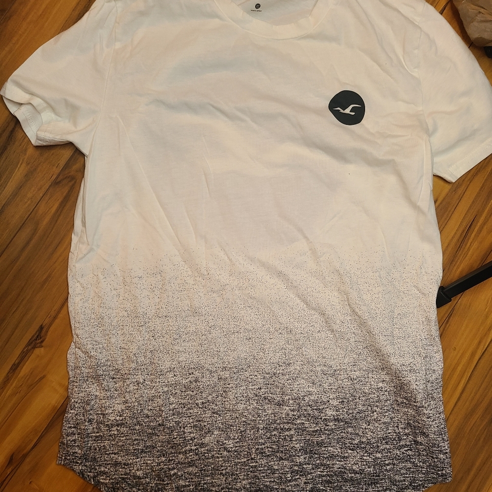 Hollister Curved Hem Tee Shirt Men's Size XS - White Gray Ombre Heather Fade